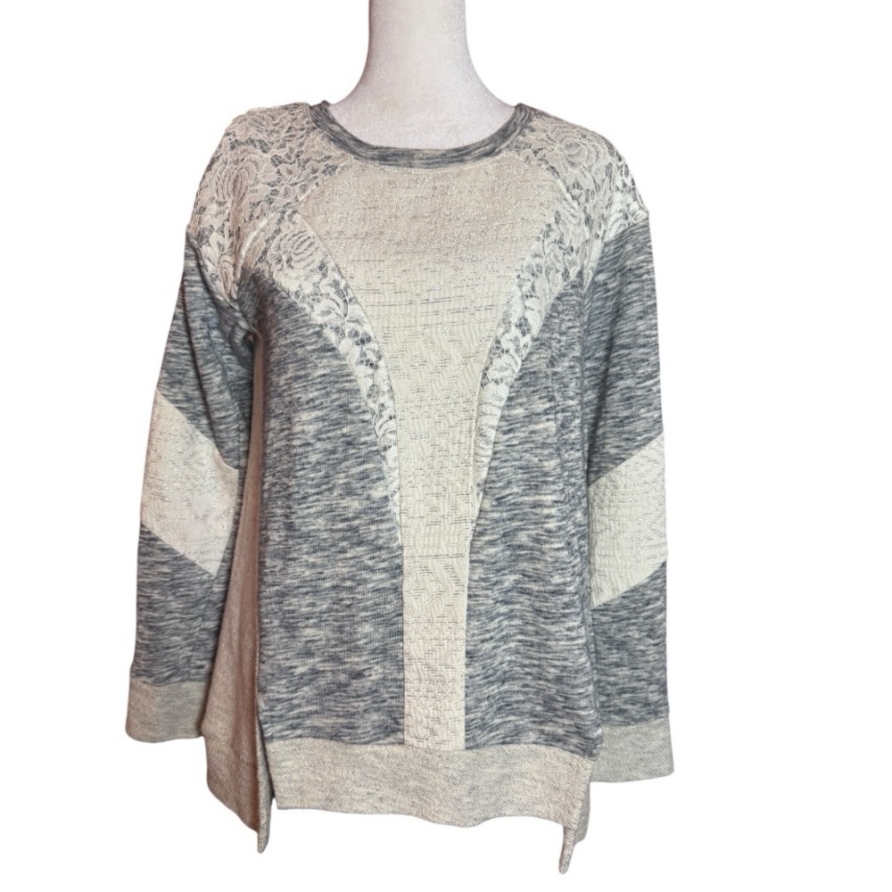 Active Seller! Bobo Pullover Rebecca Taylor Lace Trim Asymmetrical Top Medium
